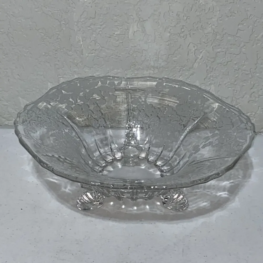 VTG New Martinsville‎ Radiance Pattern Prelude Etched 3 Footed Round Bowl 10.5”